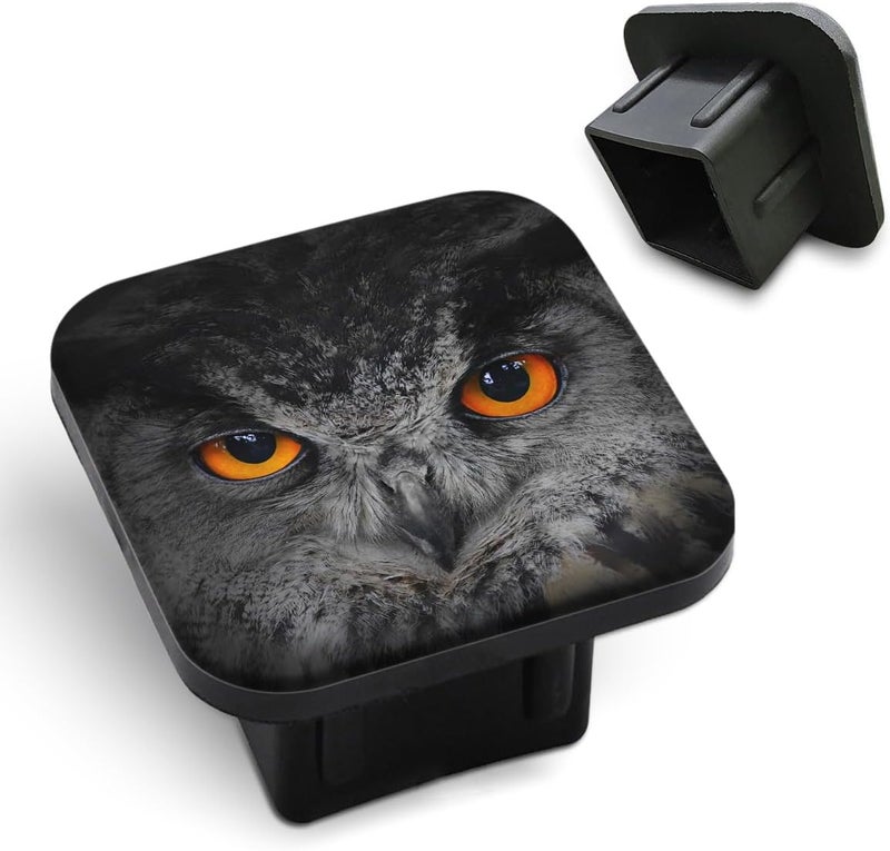 Tnomchey Owl Tow Hitch Covers Big Orange Evil Eyes Eagle Animal Head American Bird Black Feather Trailer Hitch Tube Cover Plug Cap Dust-Proof Square Mouth Hitch Receiver Plug for Trucks Cars - Image 1
